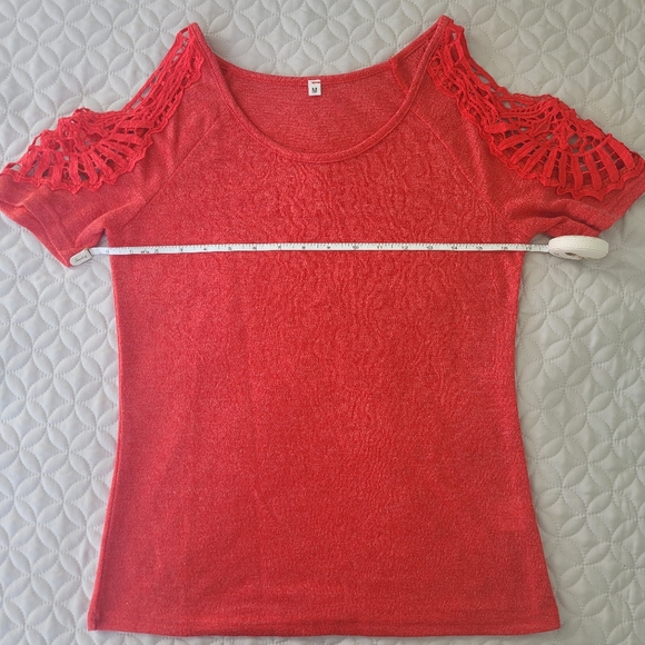 Lace Shouldered Top in an Orangey Red - Picture 3 of 7